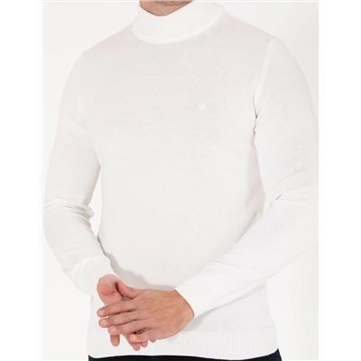 Ekru Slim Fit Yarım Balıkçı Basic Triko Kazak