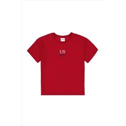 Erkek Çocuk Kırmızı Oversize Bisiklet Yaka Tişört