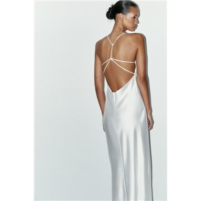 SATIN MIDI DRESS WITH STRAPS ON THE BACK