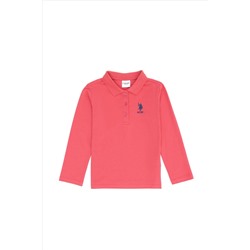 Kız Çocuk Pembe Polo Yaka Basic Sweatshirt