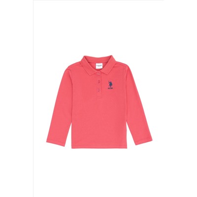 Kız Çocuk Pembe Polo Yaka Basic Sweatshirt