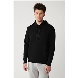 Avva Erkek Siyah Şardonlu Kumaş Kapüşonlu Yaka Süzene Nakışlı Kanguru Cepli Sweatshirt A32y1193 A32Y1193