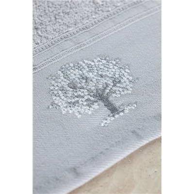 Orva Nakışlı %100 Pamuk 2'li El Havlusu - Gri - 30x45 cm