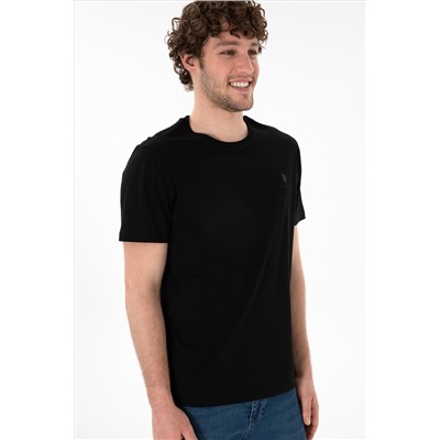 Erkek Regular Fit Bisiklet Yaka Siyah Basic Tişört