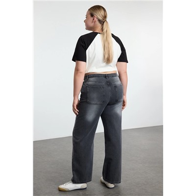 Antrasit Yüksek Bel Geniş Paça Büyük Beden Wide Leg Jeans TBBSS24CJ00048