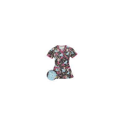 UA Dog Park Black Mock Wrap Print Scrub Top