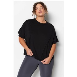 Siyah Bisiklet Yaka Dikiş Detaylı %100 Pamuk Örme Crop T-Shirt TBBSS23BF00037