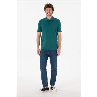 Erkek Regular Fit Polo Yaka Koyu Yeşil Basic Tişört