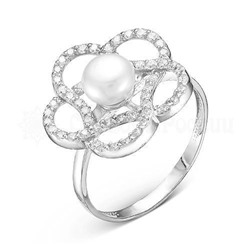 Серьги из серебра с жемчугом и фианитами родированные 925 пробы 2-1072р