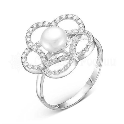 Серьги из серебра с жемчугом и фианитами родированные 925 пробы 2-1072р