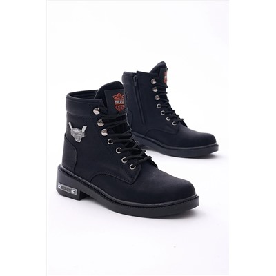 Tonny Black Unisex Siyah Rahat Kalıp Yanı Fermuarlı Bağcıklı Bot TBBTHN1173