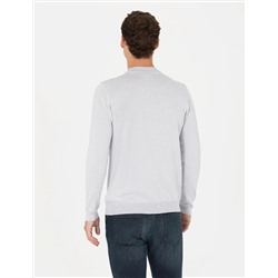 Krem Melanj Slim Fit Çeyrek Yaka Basic Triko Kazak