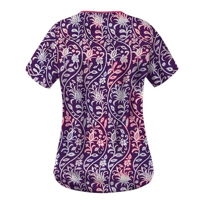 UA Fall Vineyard Eggplant Print Scrub Top