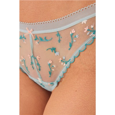 Tanga clásico tul flores bordadas azul claro