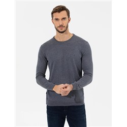 Gri Melanj Slim Fit Bisiklet Yaka Basic Triko Kazak