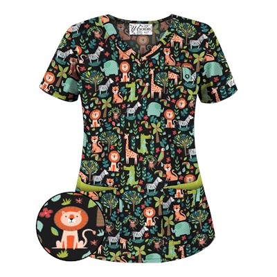 UA Day At The Zoo Black Print Scrub Top