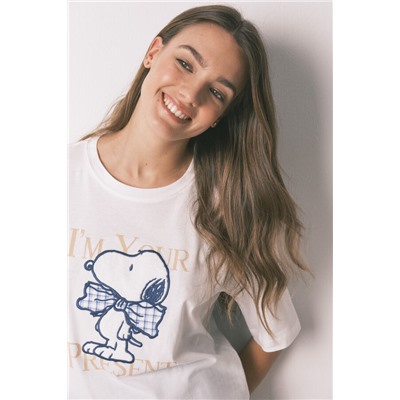 Pijama largo manga corta algodón Snoopy Vichy