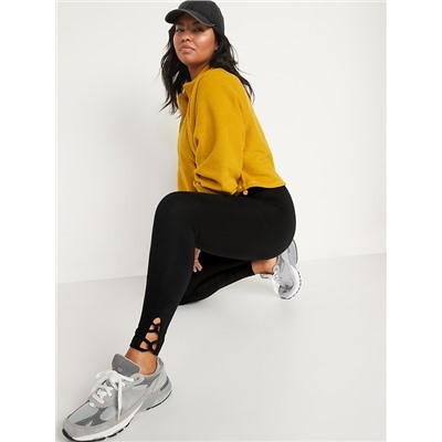 High-Waisted Lattice-Hem Ankle Leggings For Women