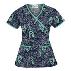 UA Tribal Palm Navy Mock Wrap Print Scrub Top