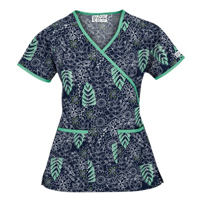 UA Tribal Palm Navy Mock Wrap Print Scrub Top