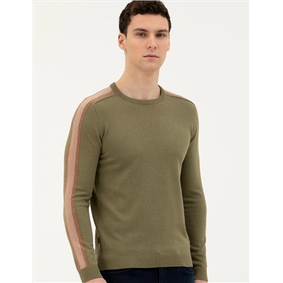 Haki Slim Fit Bisiklet Yaka Triko Kazak