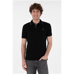 Erkek Slim Fit Polo Yaka Siyah Basic Tişört