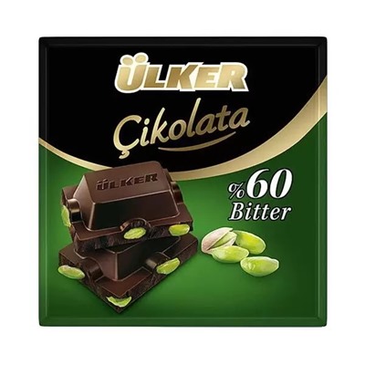 Шоколад Ulker темный 60% с фисташкой 65 гр 1/6 01576-05