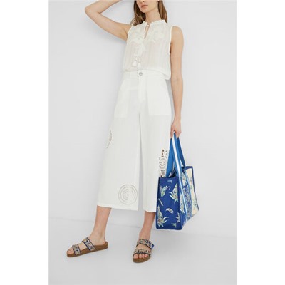 Pantalón culotte cropped bordados