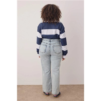 Açık Mavi Yüksek Bel Comfort Straight Fit Büyük Beden Jeans TBBAW24CJ00045