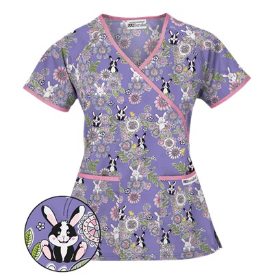 UA Hippity Hop Dark Lilac Mock Wrap Scrub Top