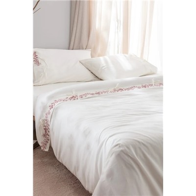 Relief King Size %100 Pamuk Bağlamalı Nevresim Takımı - Ekru/Kırmızı