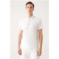 Avva Erkek Beyaz %100 Pamuk Örme Standart Fit Normal Kesim 3 Çıt Çıtlı Polo Yaka T-shirt E001033