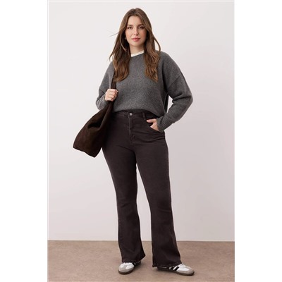 Kahverengi Yüksek Bel Comfort Dikiş Detaylı İspanyol Paça Flare Fit Jeans TBBSS24CJ00003