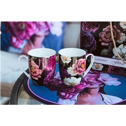 Кружка, 380 мл, 2 шт, фарфор F, черно-розовая, Розы, Floral story, 62367