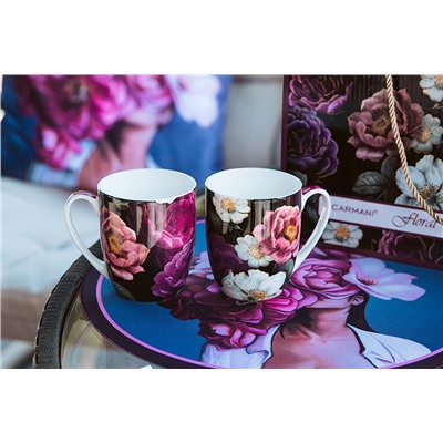 Кружка, 380 мл, 2 шт, фарфор F, черно-розовая, Розы, Floral story, 62367