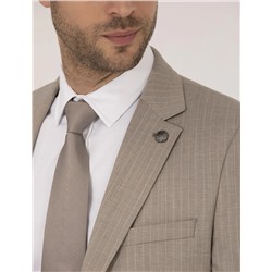 Bej Çizgili Ekstra Slim Fit Yün Takım Elbise