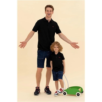 Erkek Çocuk Siyah Basic Polo Yaka Tişört