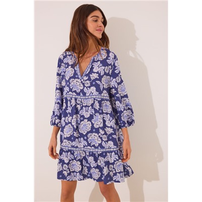 Camisola midi print flores azul