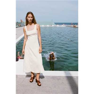TOPSTITCHED MIDI DRESS