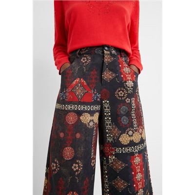 Pantalón ancho cenefas étnicas