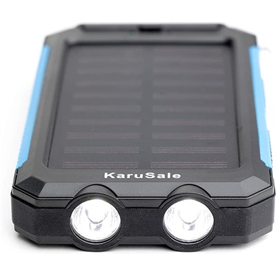 Solar Power Bank Portable Charger 50000mah Battery Pack 2 LED 2 USB Camping Solar Panels Waterproof Car Travel Outdoor External Backup Flashlight for All Cell Phones and Tablets Black & Blue
