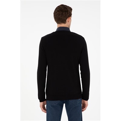 Erkek Slim Fit V Yaka Siyah Basic Kazak