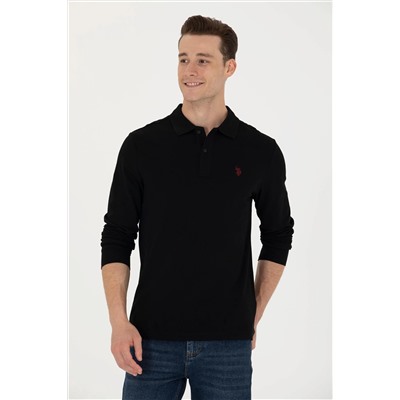 Erkek Siyah Basic Polo Yaka Sweatshirt