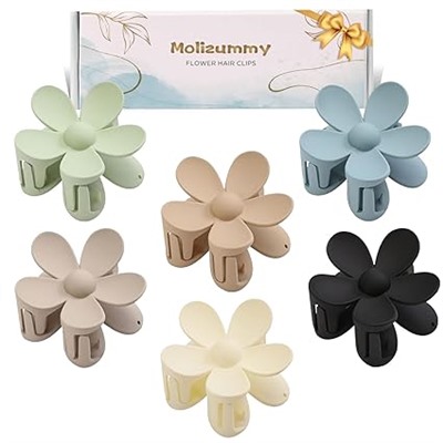 6PCS Hair Clips Set: Matte Large Claw Clips, Cute Daisy Hair Accessories, Non-Slip Strong Hold for Thick/Thin Hair, Christmas Gift for Girls, Oliver Green