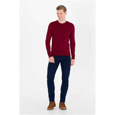 Erkek Bordo Bisiklet Yaka Basic Triko Kazak