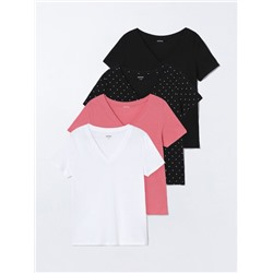 PACK OF 4 CONTRASTING V-NECK T-SHIRTS