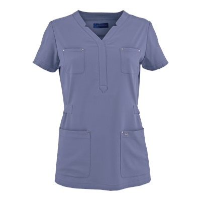 koi Sapphire Four-Way Stretch Scrubs Y-Neck Top