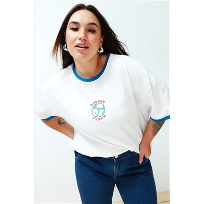 Ekru Unisex Oversize Rahat %100 Pamuklu Couple Örme T-Shirt TBBSS24BF00033