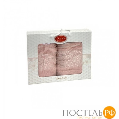 Набор полотенец Карвен "PINK DAMAKS" махра 50*90/70*140 HS 1697 v5 св.пудровый