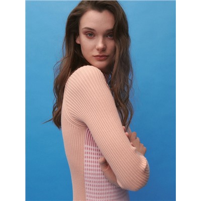 Strickkleid mit Gestreifter Struktur
